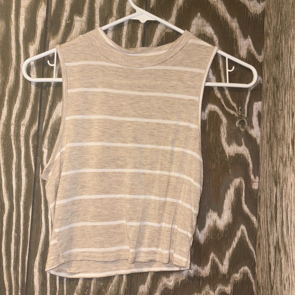 Acemi Beige and White Striped Muscle Tee